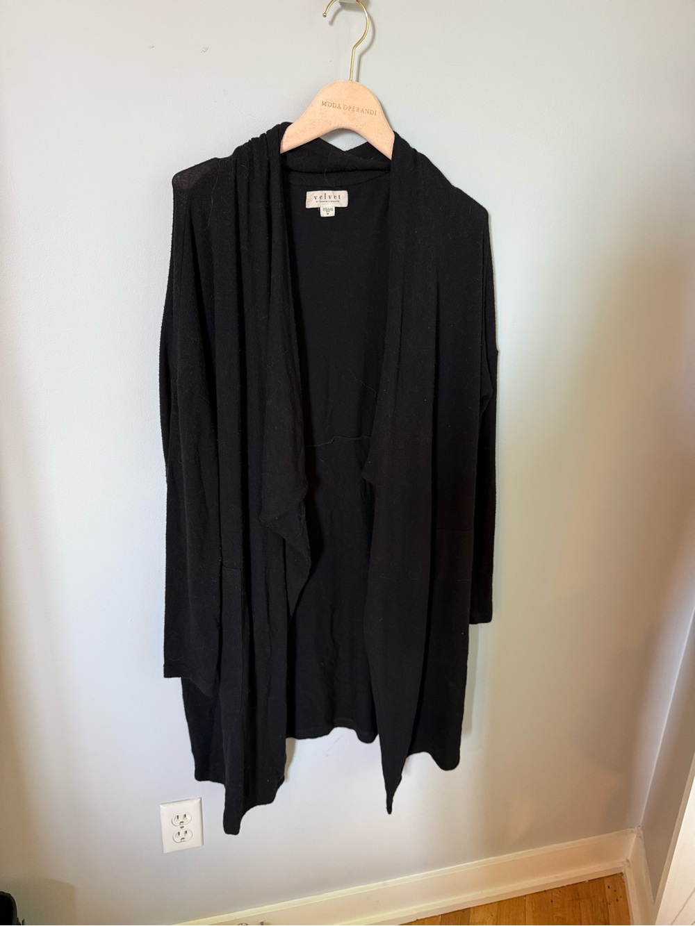 Velvet by Graham & Spencer Black Open-Front Draped Cardigan